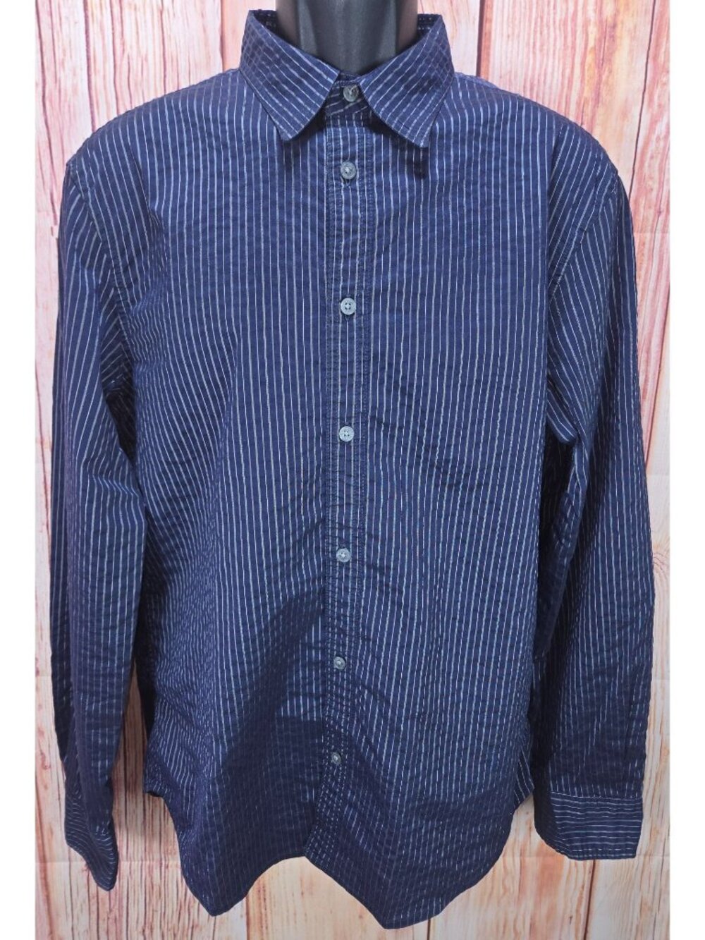 Armani Exchange Mens Navy Metallic Striped Shirt Size Medium